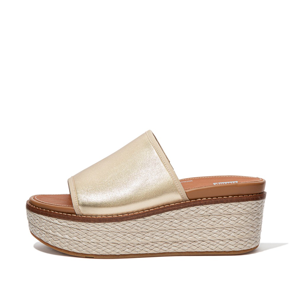 Fitflop Womens Wedge Gold - Eloise Mixed-metallics Slides - UX4253689